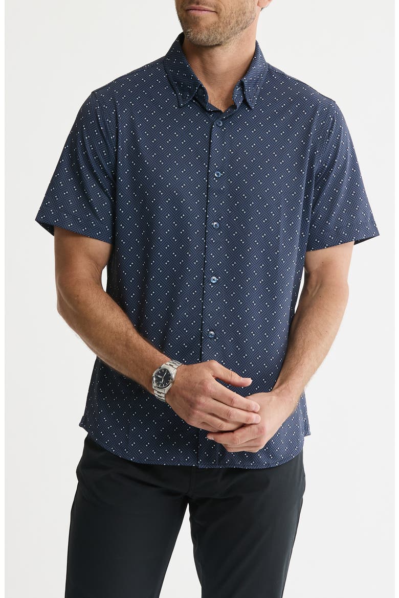 Performance Tech Button-Up Shirt, Main, color, NAVY GEO