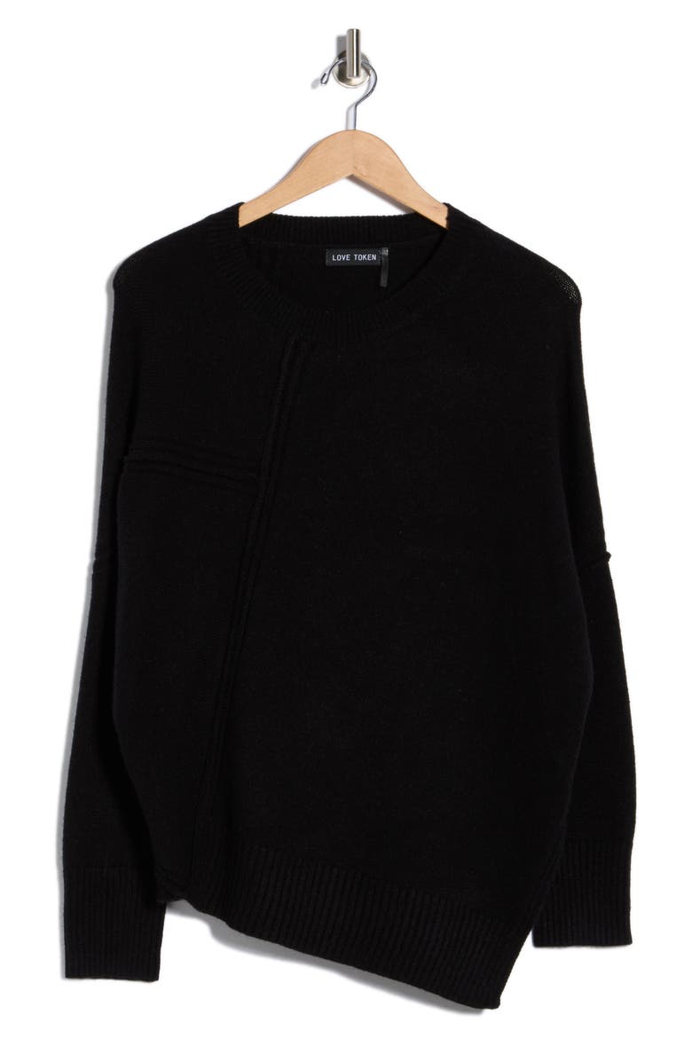 Dolores Asymmetric Hem Sweater, Alternate, color, BLACK
