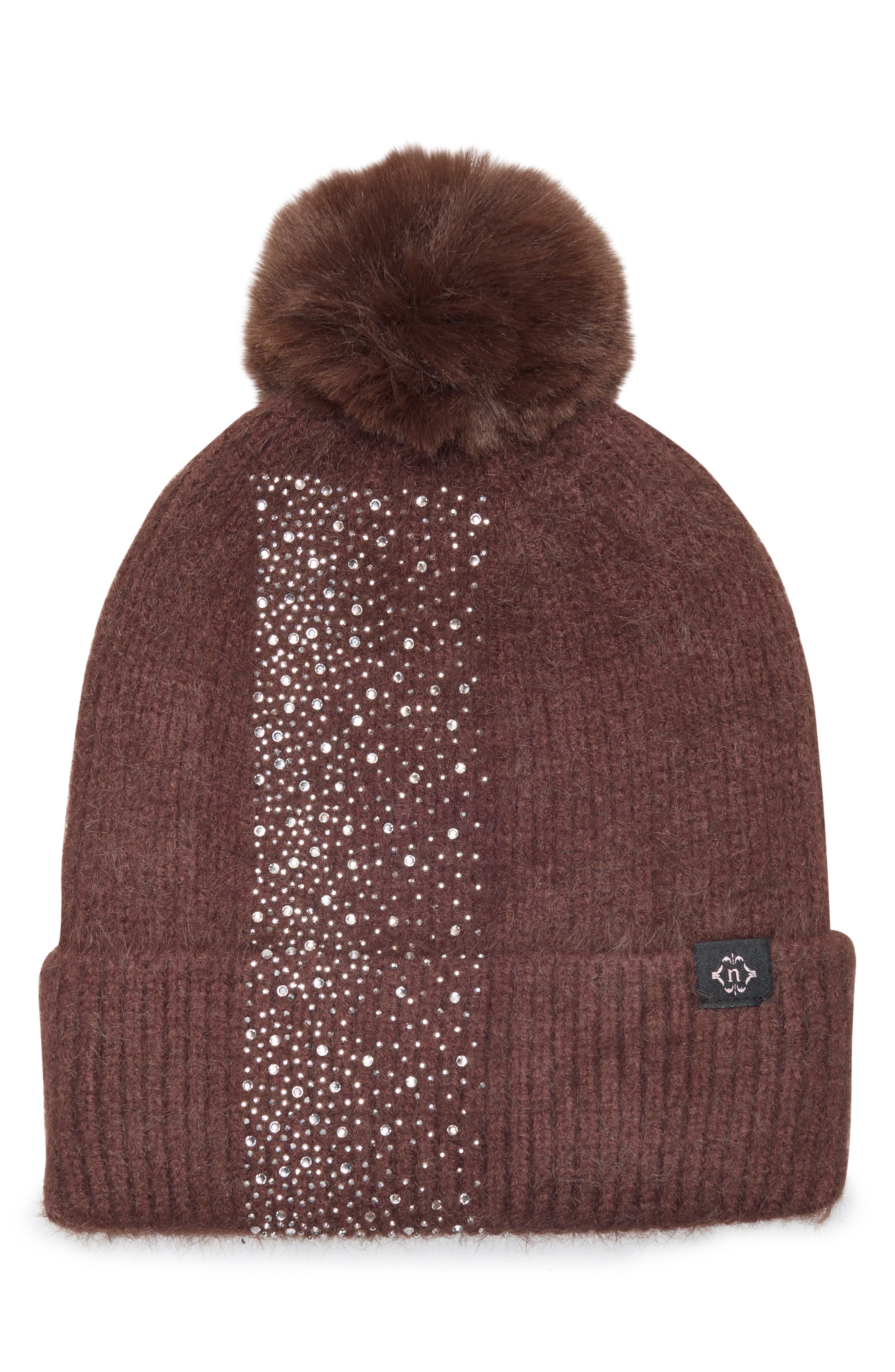 Embellished Faux Fur Pom Beanie