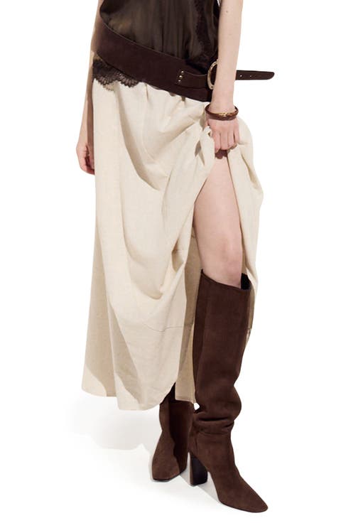 Belted Clouet Linen Blend Maxi Skirt