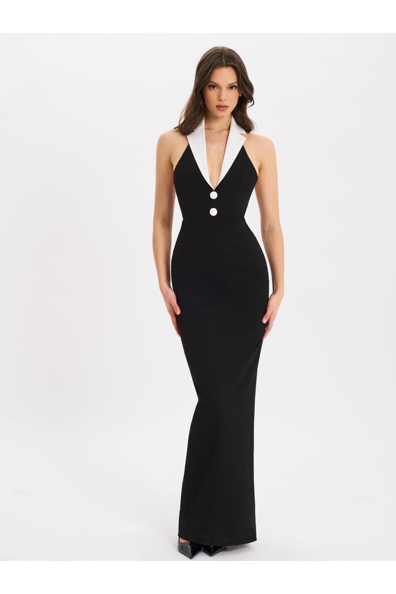 Raelyn Business Casual Maxi Dress, Main, color, Black and White