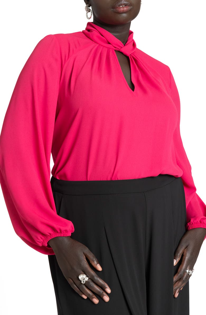 ELOQUII Twist Neck Balloon Sleeve Top, Main, color,