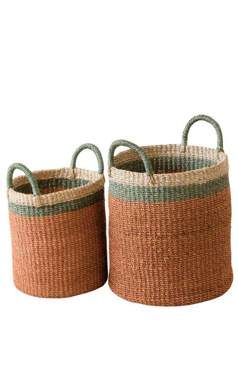 Cylinder Floor Basket with Handles, Set of 2