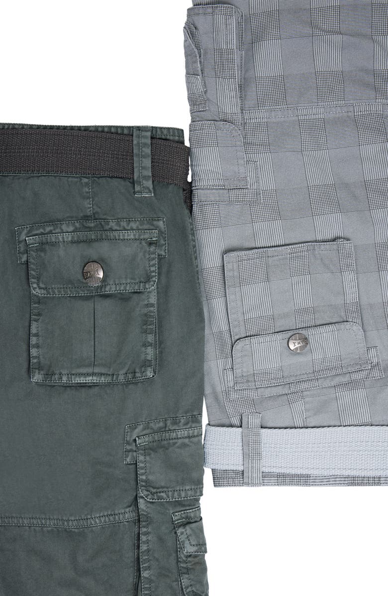 XRAY Kids' 2-Pack Belted Twill Cargo Shorts, Alternate, color, Grey Plaid/ Grey