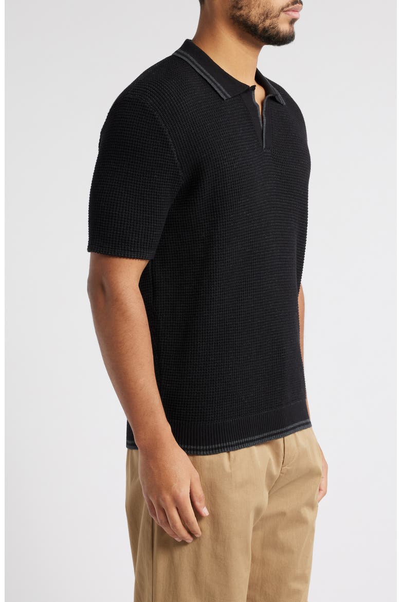 Cassette Short Sleeve Cotton Polo Sweater, Alternate, color, BLACK
