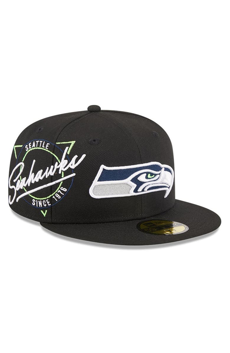 New Era Men's New Era Black Seattle Seahawks Neon 59FIFTY Fitted Hat, Main, color, 
