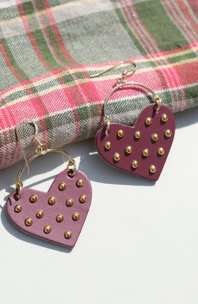 Nickel & Suede Studded Harlow Earrings, Alternate, color, Burgundy / Silver