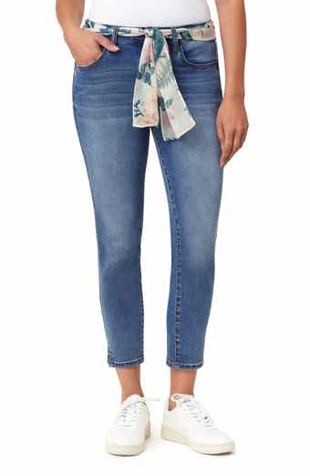 Kensie Belted Mid Rise Skinny Cropped Jeans