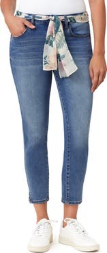 Kensie Belted Mid Rise Skinny Cropped Jeans