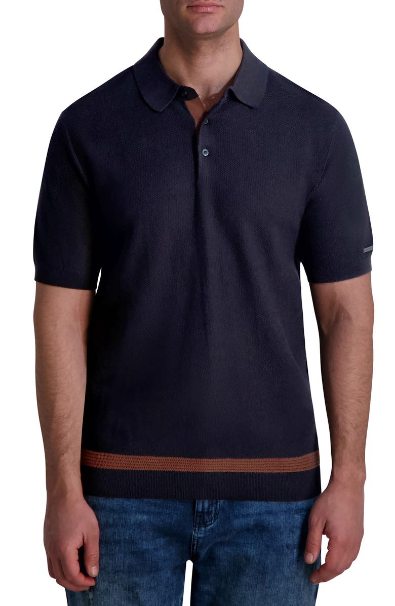 KARL LAGERFELD PARIS Stripe Textured Piqué Polo, Main, color, Black
