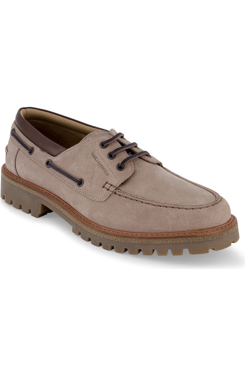 KARL LAGERFELD PARIS Safran Textured Leather Boat Shoe, Main, color, Tan