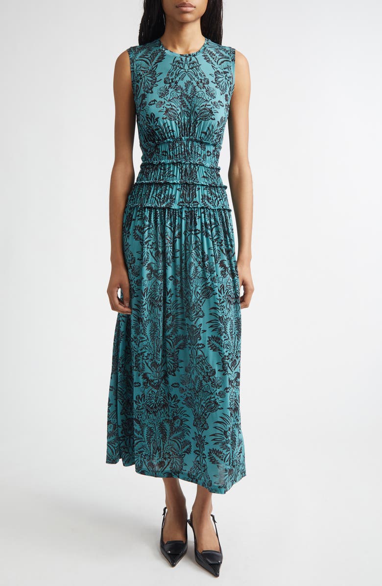 Ulla Johnson Kamaria Floral Jersey Midi Dress, Main, color, Ocean Flora