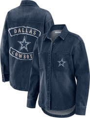 WEAR by Erin Andrews Women's WEAR by Erin Andrews Denim Dallas Cowboys Washed Oversized Denim Full-Snap Shacket