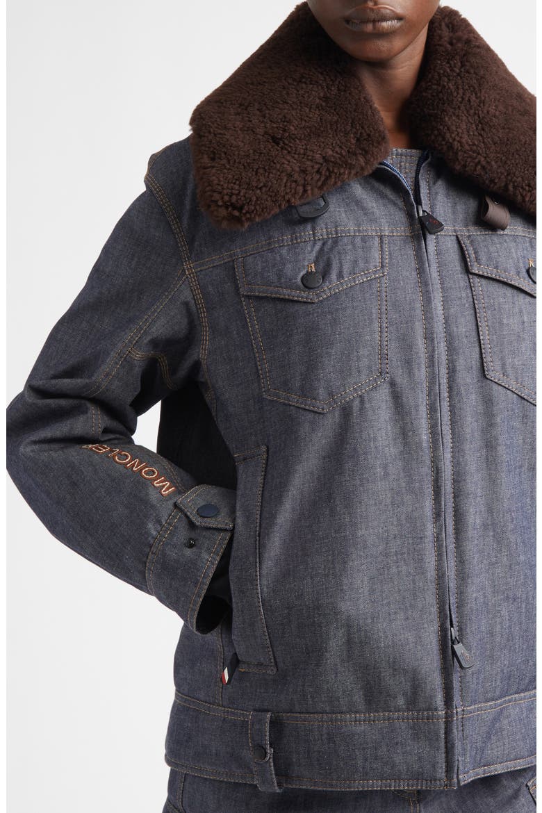 Yunque Denim Down Trucker Jacket with Genuine Shearling Collar, Alternate, color, BLUE