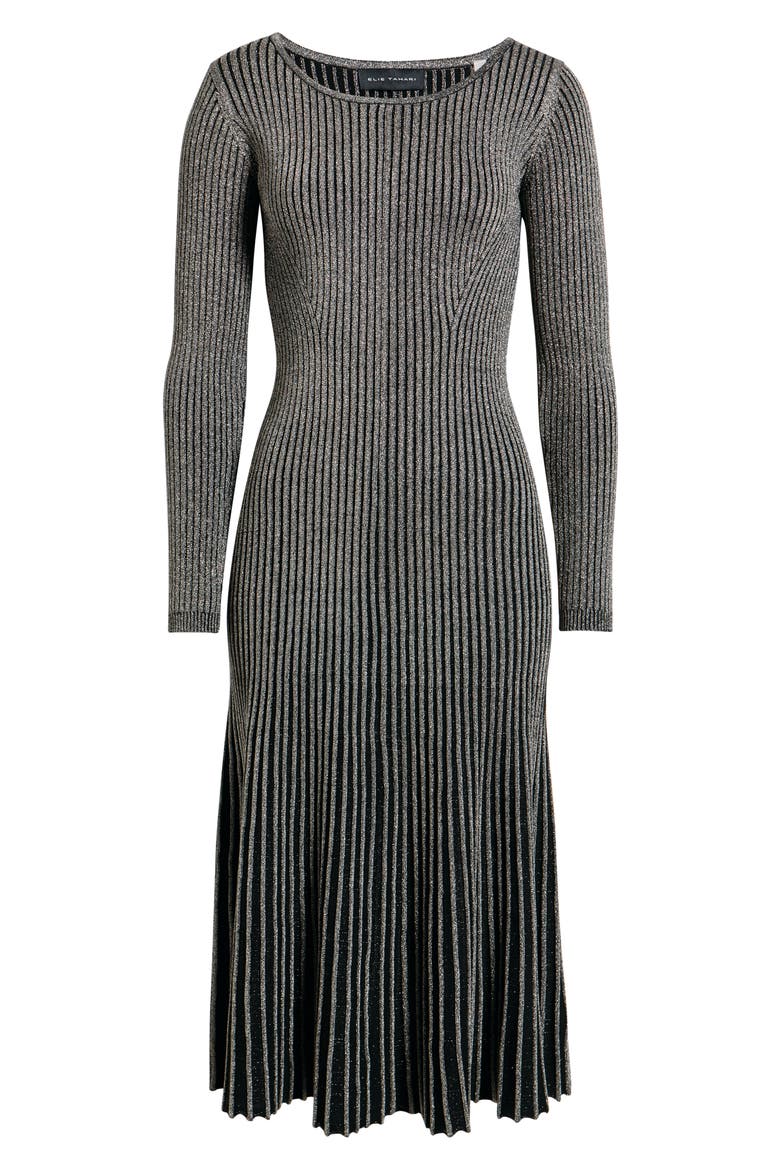 The Lillie Metallic Long Sleeve Rib Maxi Dress, Alternate, color, NOIR/ GOLD LUREX