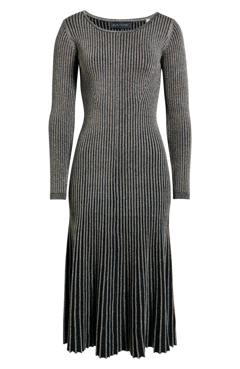Elie Tahari The Lillie Metallic Long Sleeve Rib Maxi Dress, Alternate, color, Noir/ Gold Lurex