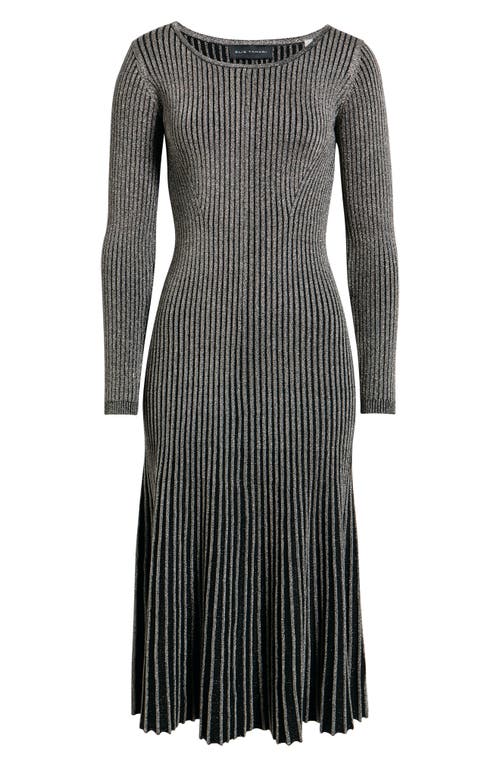 Elie Tahari The Lillie Metallic Long Sleeve Rib Maxi Dress In Gray
