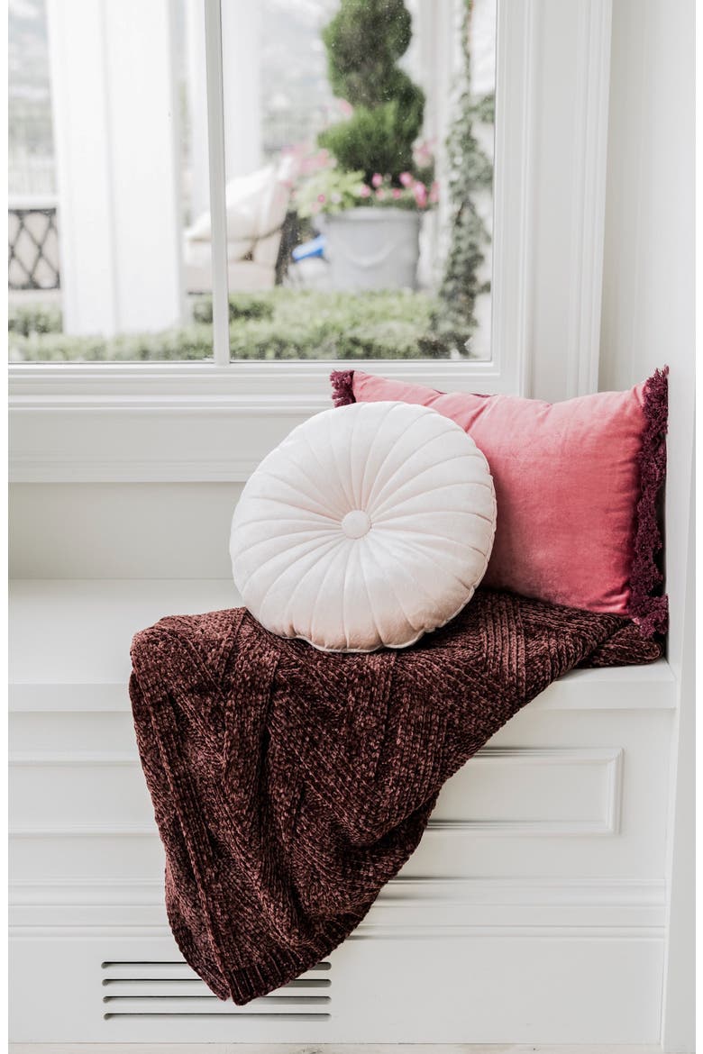 Tufted Velveteen Round Accent Pillow, Main, color, PINK SMOKE