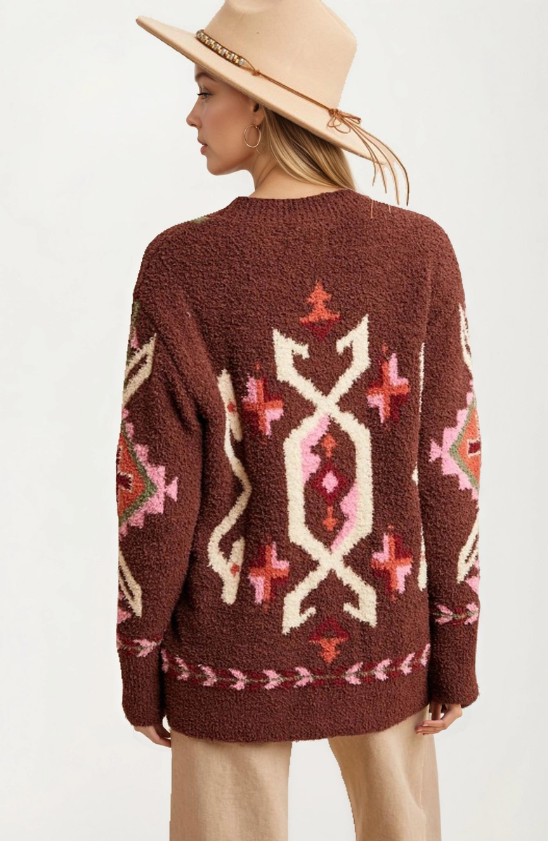 Knit and Lounge Oversized Geo Knit Cardigan with Pockets, Alternate, color, 