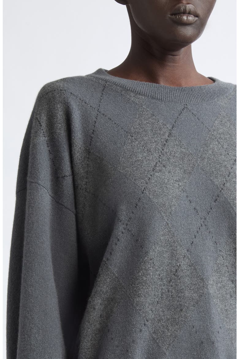 Clan Argyle Slouchy Cashmere Crewneck Sweater, Alternate, color, CRANE GREY COLOURWAY
