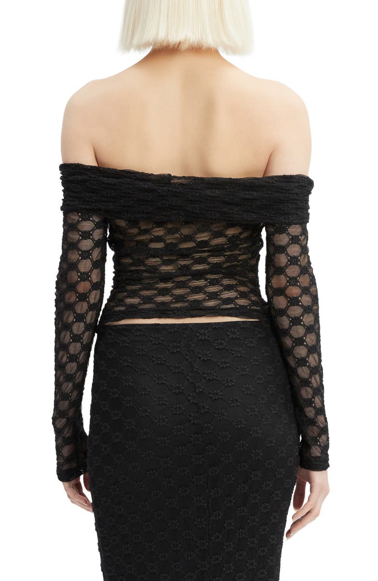 Bardot Adoni Embroidered Sheer Mesh Crop Top, Alternate, color, Black