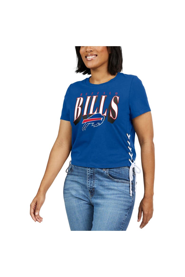 Women's WEAR by Erin Andrews Royal Buffalo Bills Lace Up Side Modest Cropped T-Shirt, Alternate, color, Royal