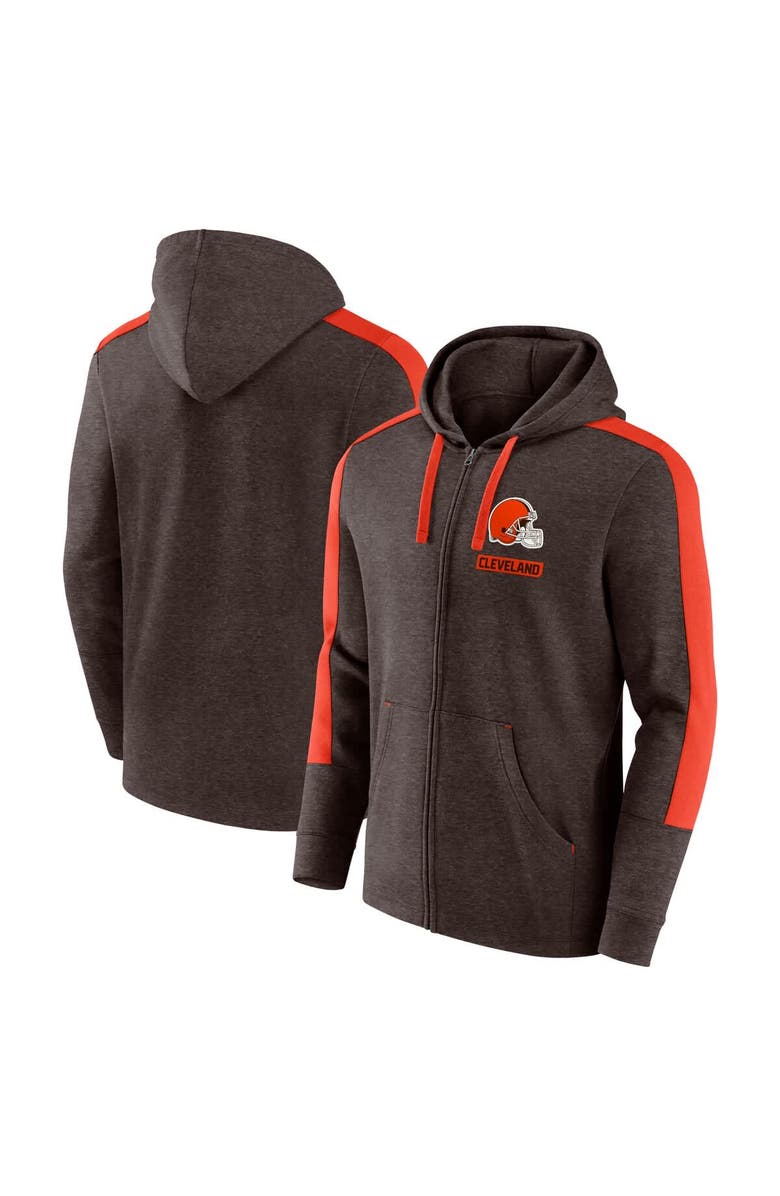 FANATICS Men's Fanatics Heather Brown Cleveland Browns Gains Full-Zip Hoodie, Main, color, Brown
