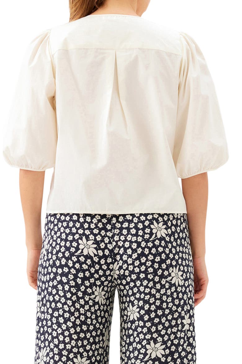 Puff Sleeve Faux Pearl Button Cotton Shirt, Alternate, color, CREAM