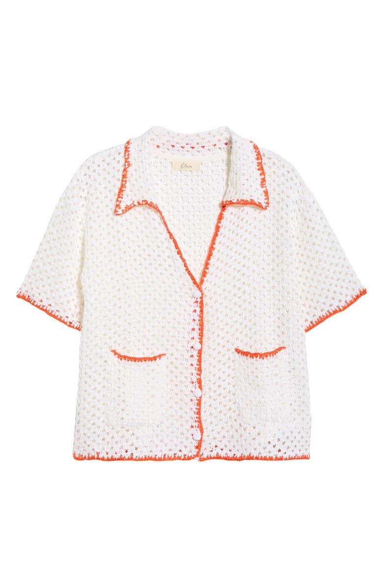Elan Crochet Button-Up Cover-Up, Alternate, color, White