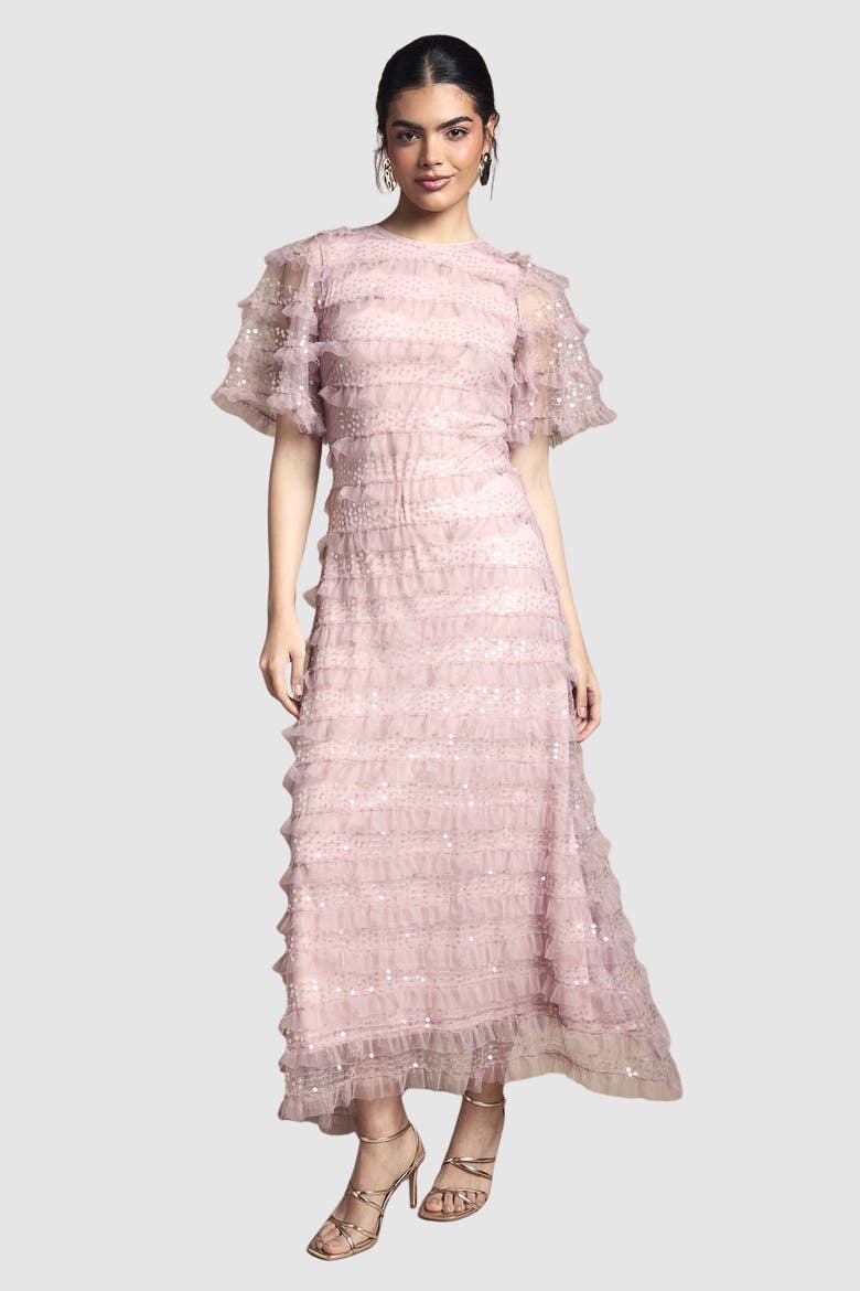Sequin Ruffle Detail Maxi Dress, Main, color, Pink