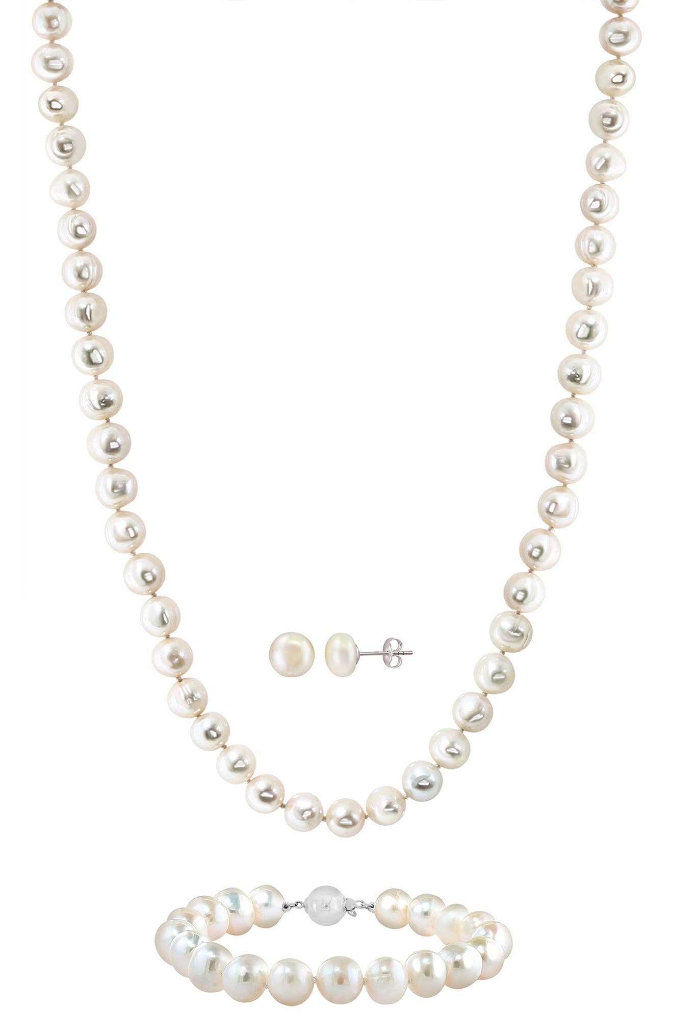 EFFY Sterling Silver Pearl Stud Earrings, Bracelet & Necklace Set