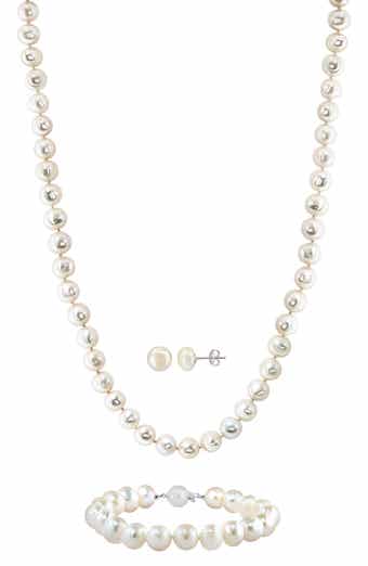 EFFY Sterling Silver Pearl Stud Earrings, Bracelet & Necklace Set