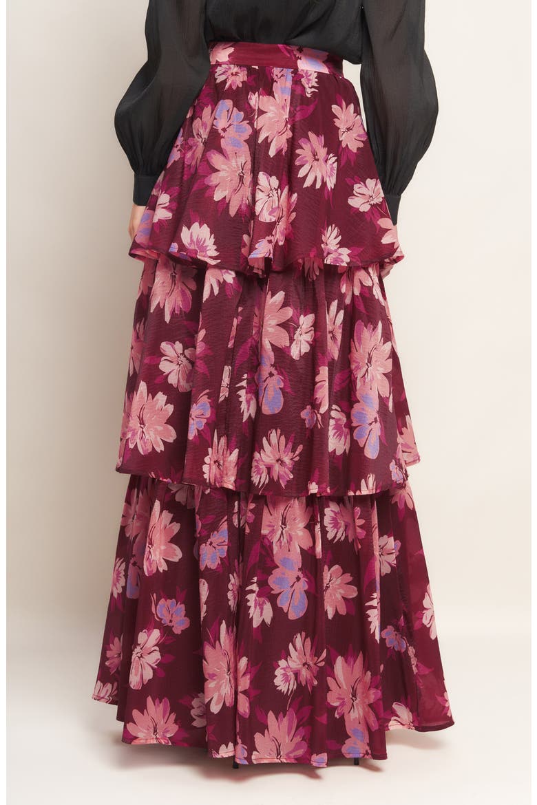 Floral Layered Maxi Skirt, Alternate, color, BURGUNDY