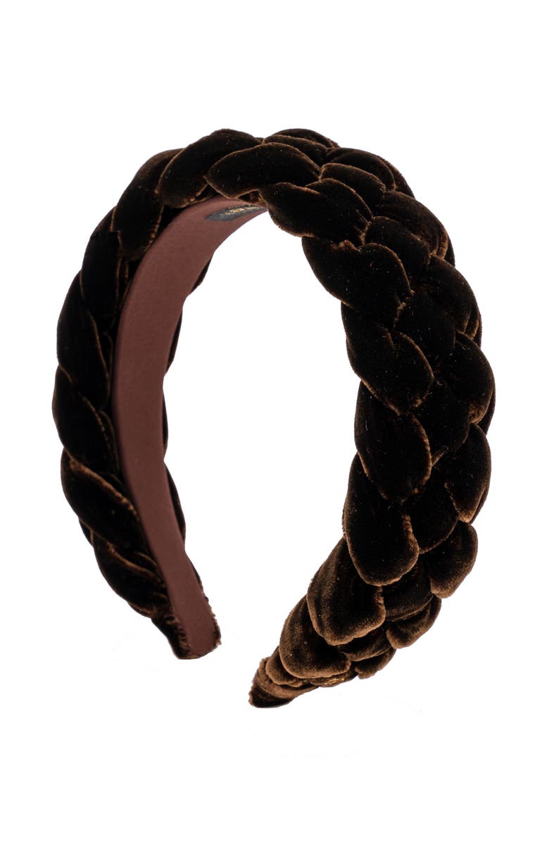 Alexandre de Paris Nocturne Braided Velvet Headband, Main, color, Brown