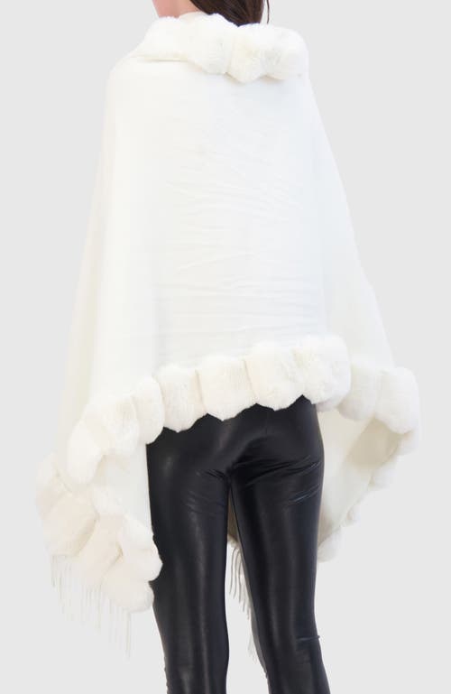 Lyla Grant Cashmere & Wool Blend Cape With Fur-free Chinchilla (faux Fur) Trim) In White