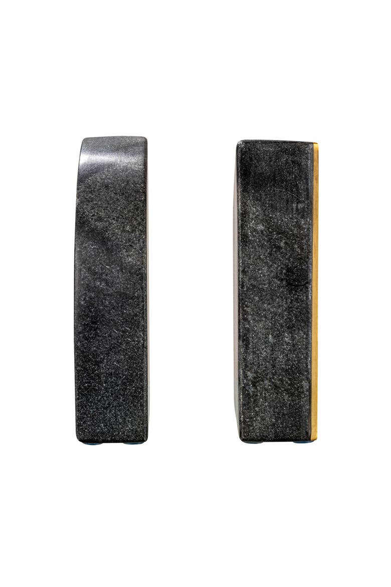 Boho Arched Semicircle Marble Bookends with Brass Detail, Set of 2, Black, Alternate, color, Black