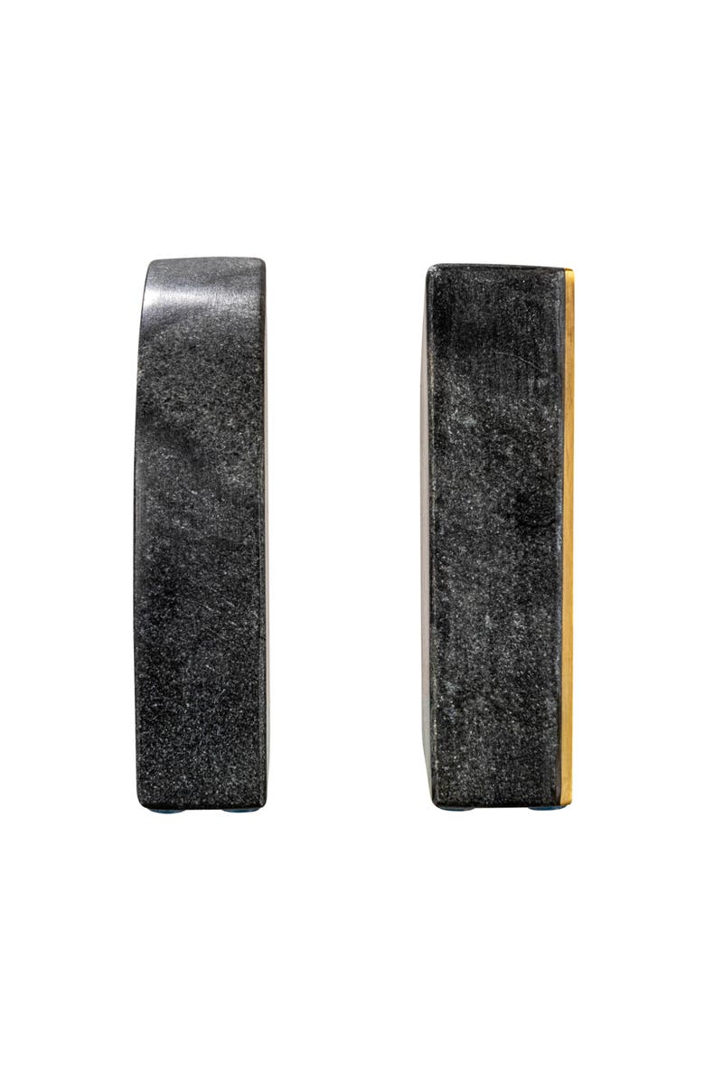 Storied Home Boho Arched Semicircle Marble Bookends with Brass Detail, Set of 2, Black, Alternate, color, Black
