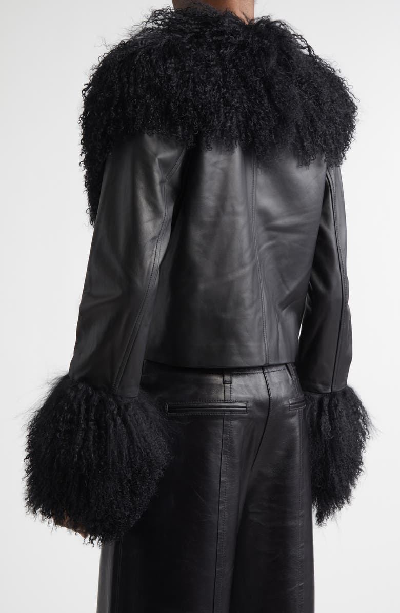 Stand Studio Mim Lambskin & Genuine Shearling Jacket, Alternate, color, Black/ Black
