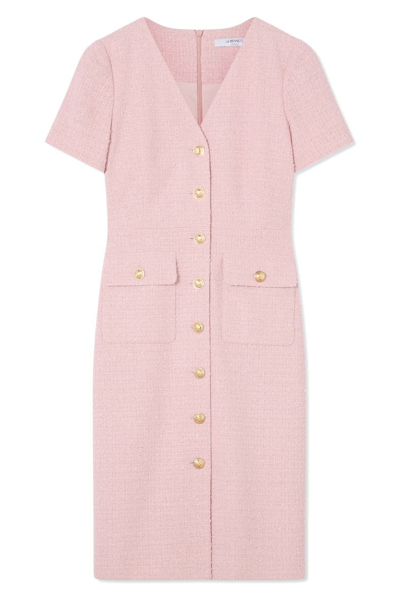 Carla Short Sleeve Tweed Sheath Dress, Alternate, color, PINK