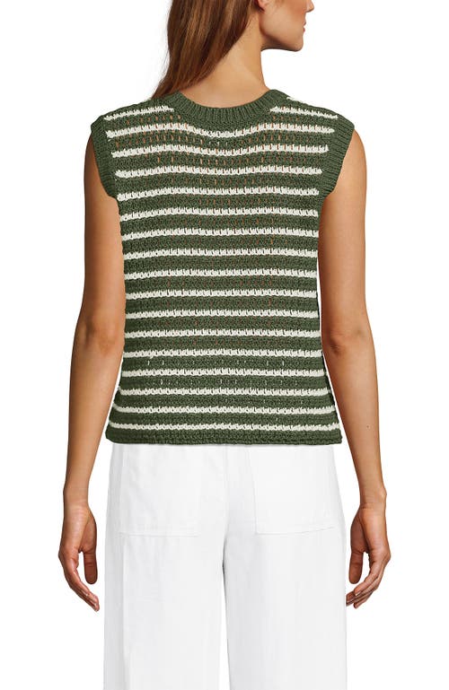 Lands' End Blend Texture U Neck Vest Sweater In Washed Moss/ivory Stripe