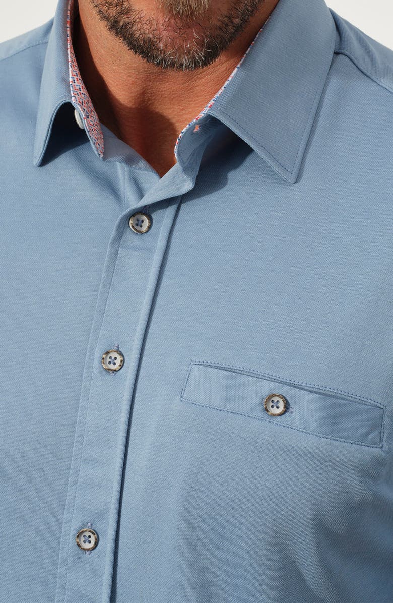 STUDIO GARNET LOS ANGELES Short Sleeve Cotton Knit Button-Up Shirt, Alternate, color, Lake