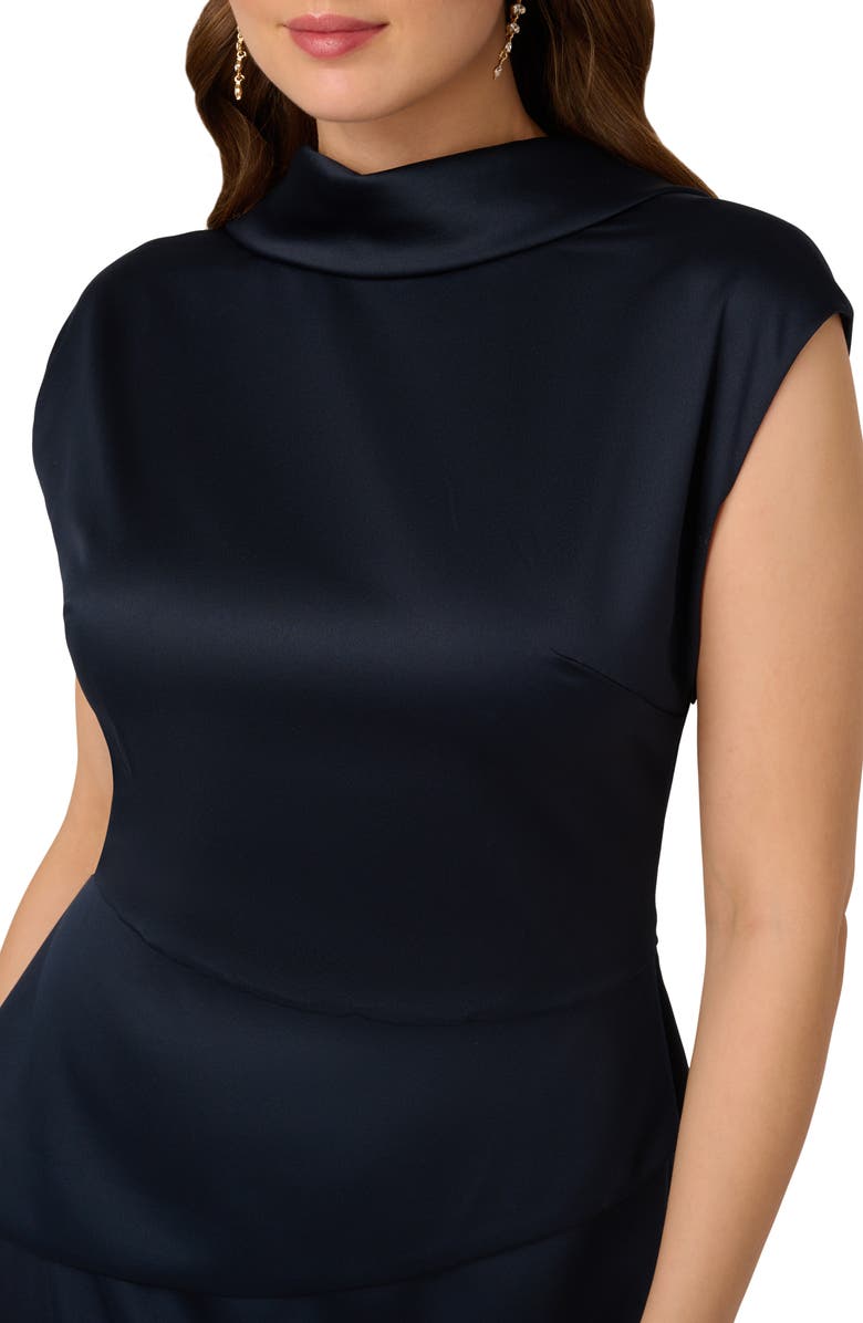 Adrianna Papell Popover Satin Crepe Gown, Alternate, color, Dark Navy