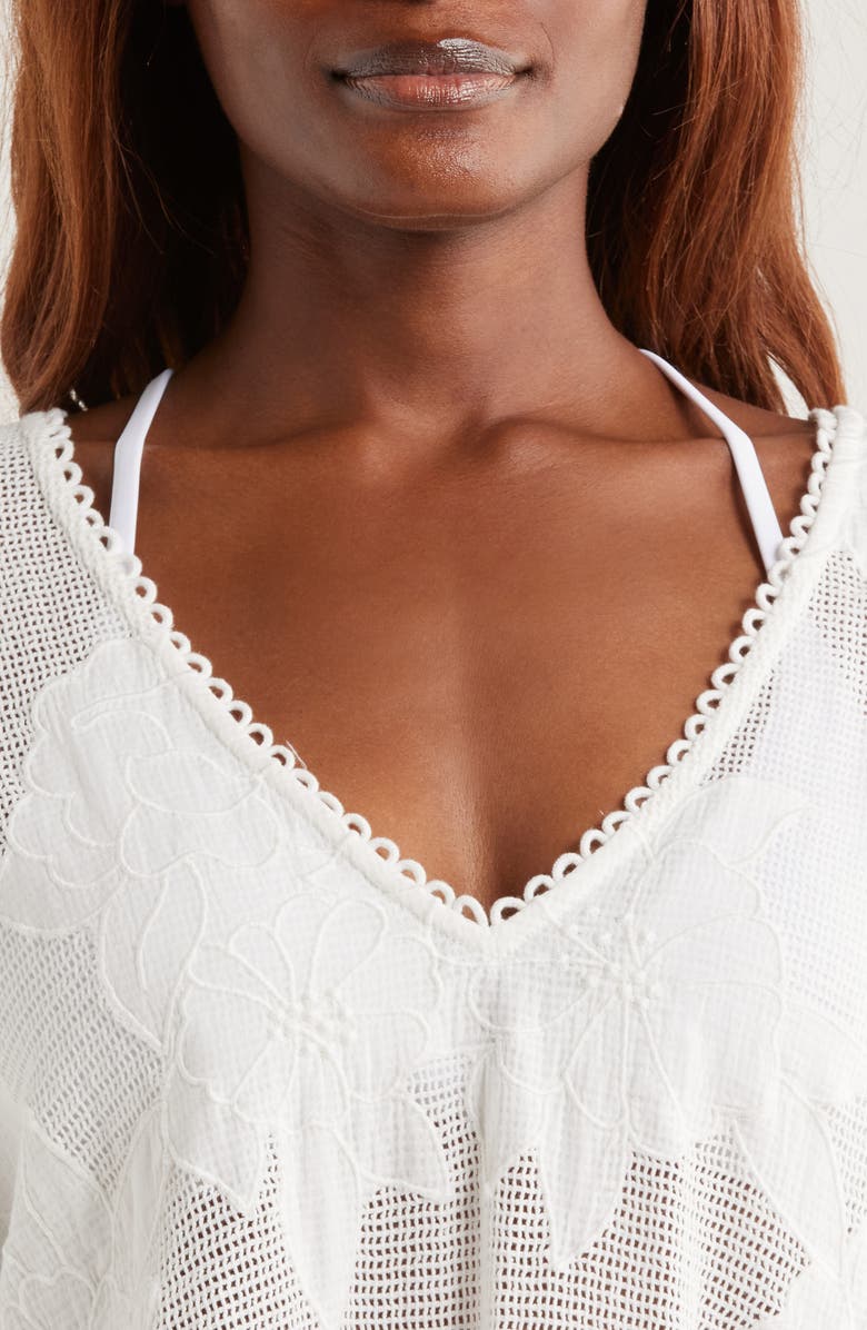 FARM Rio Floral Appliqué Sheer Cotton Blend Cover-Up Sundress, Alternate, color,