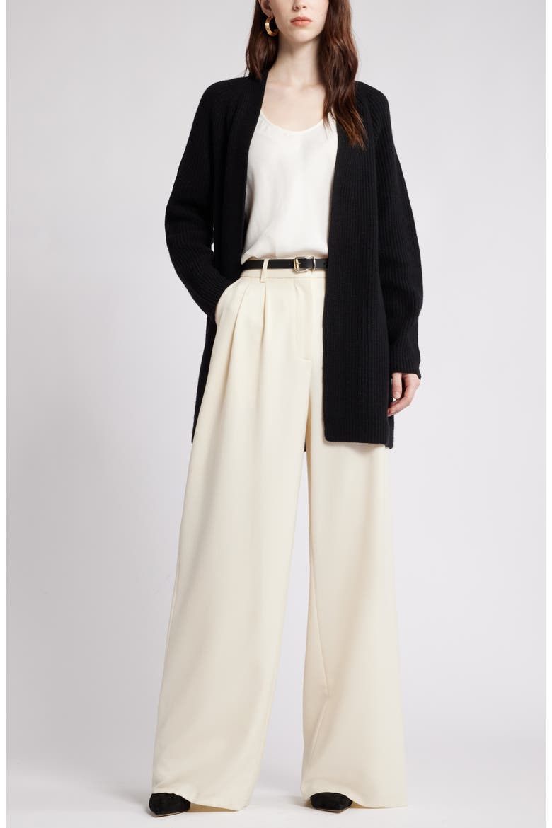 Rib Long Cardigan, Alternate, color, BLACK
