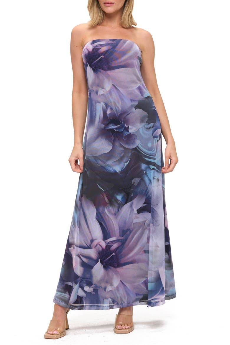 Printed Strapless Maxi Dress, Main, color, PURPLE