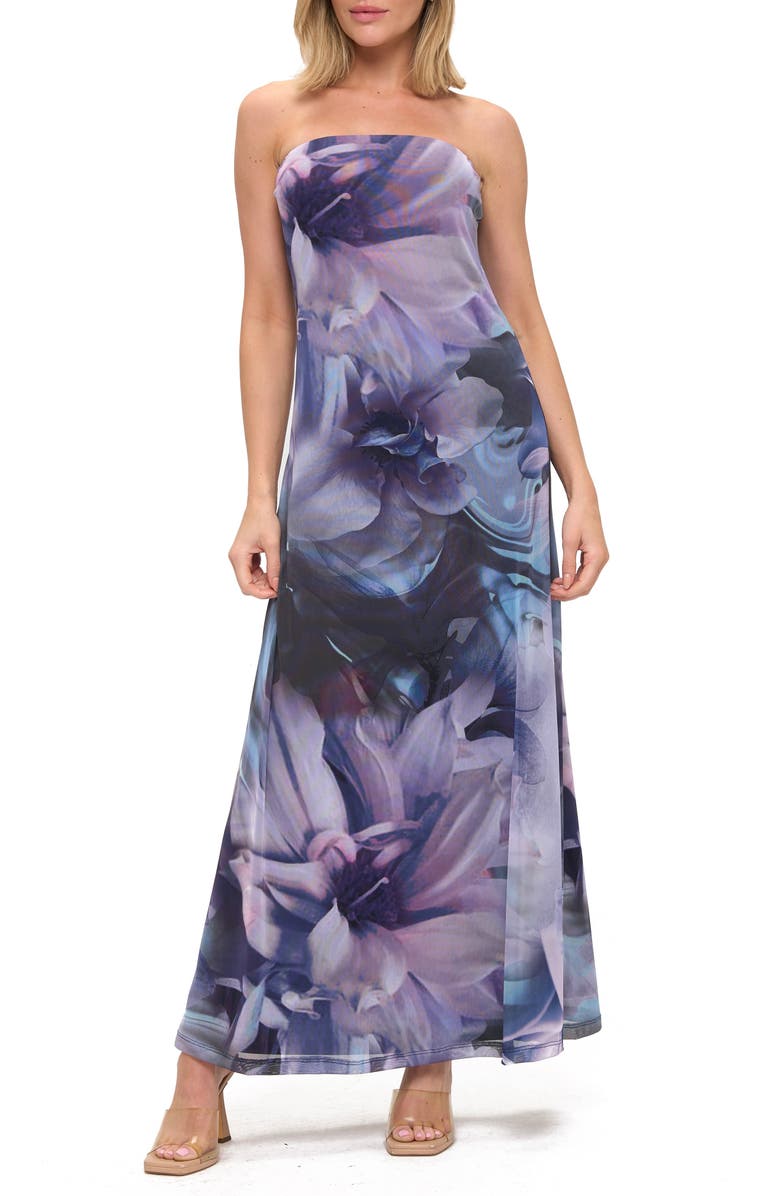 O.L. Printed Strapless Maxi Dress, Main, color, Purple