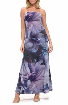 O.L. Printed Strapless Maxi Dress