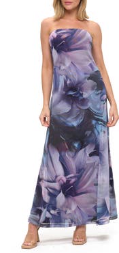 O.L. Printed Strapless Maxi Dress