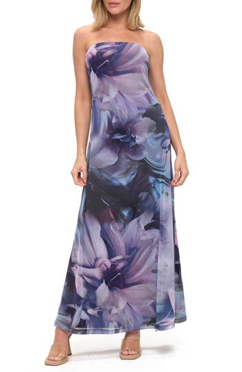 O.L. Printed Strapless Maxi Dress in Purple at Nordstrom Rack, Size Medium