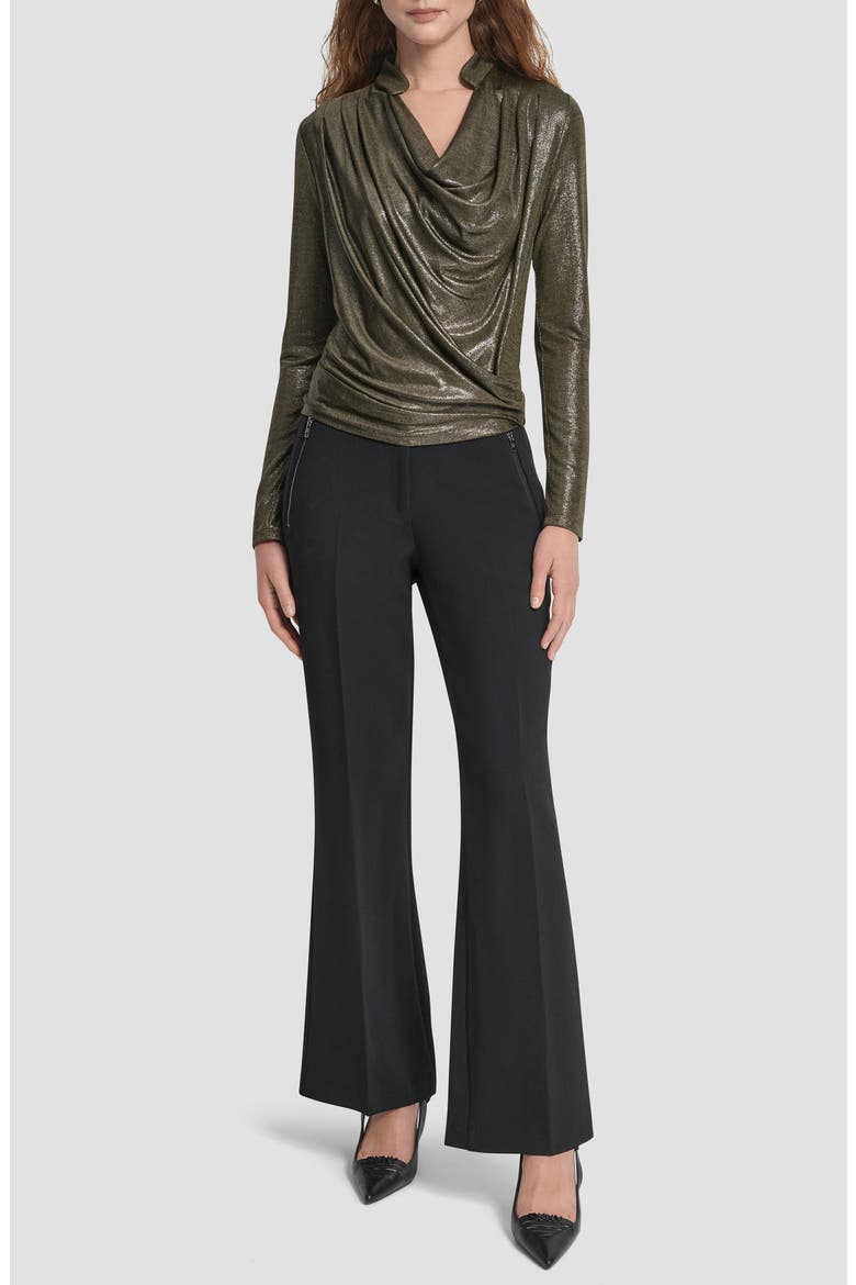 Heather Foil Drape Top, Alternate, color, DARK OLIVE